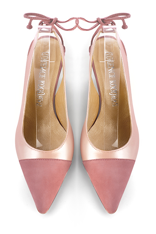 Dusty rose pink women's slingback shoes. Pointed toe. Medium spool heels. Top view - Florence KOOIJMAN